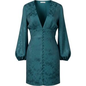 Fate  Green Floral Jacquard V-Neck‎ Mini Dress Size M Balloon Sleeve Romantic